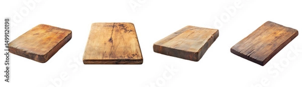 Fototapeta Rustic Wooden Chopping Boards Set, Side View isolated on transparent or white background	

