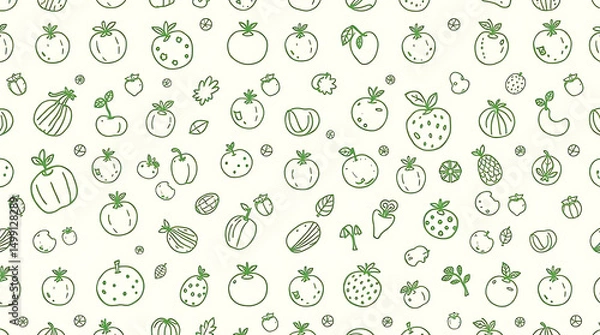 Obraz Fruit Vegetable Pattern Doodle Seamless Design