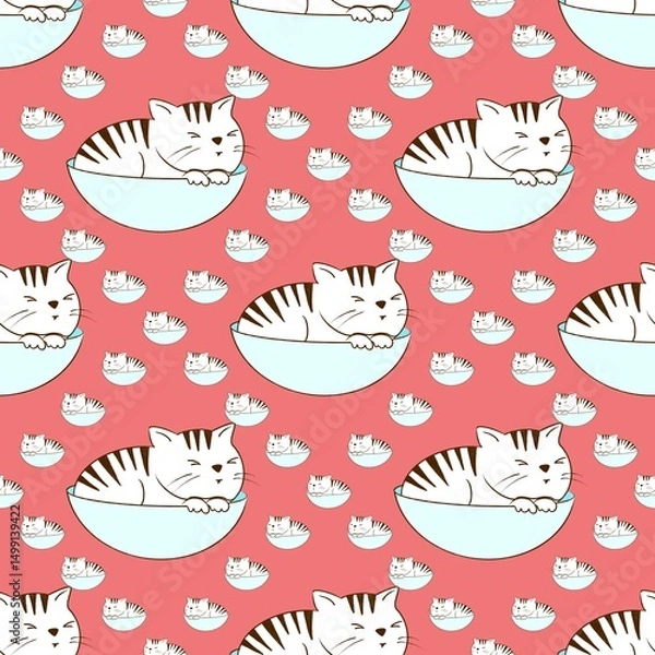 Fototapeta A fat cat sleeps in a bowl that is just the right size for him.