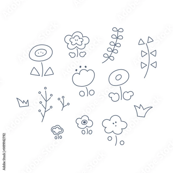 Obraz 北欧風の植物セット【線画のみ】