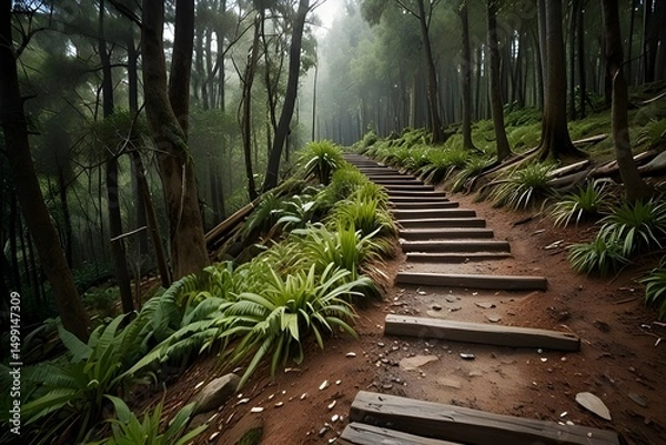 Obraz Discover serene forest trail for hike, path in the forest.generative.ai