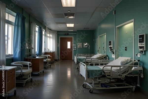 Obraz hospital inpatient ward background material, interior of a hospital.generative.ai
