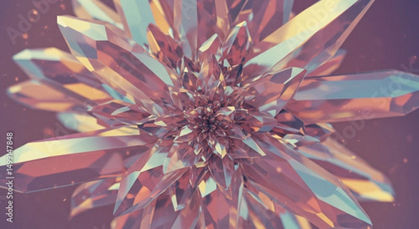 Obraz Abstract crystalline formation exhibiting multifaceted geometrical structures with translucent gradients and soft, muted color palette to create ethereal ambiance