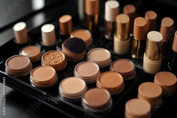 Obraz makeup products lipstick foundation on black foundation.generative.ai