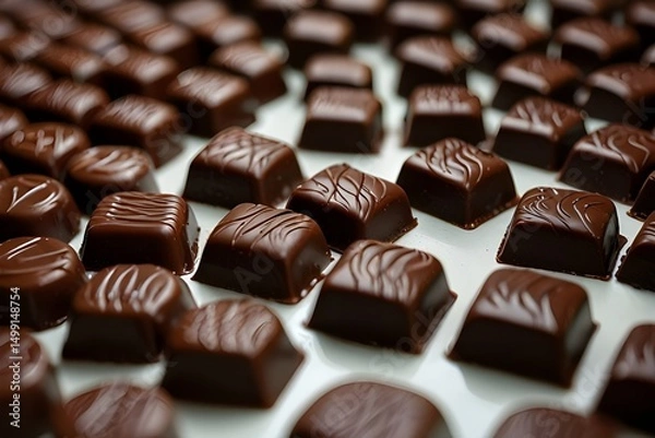 Obraz Assorted gourmet chocolate squares with varied textures and rich brown tones.generative.ai
