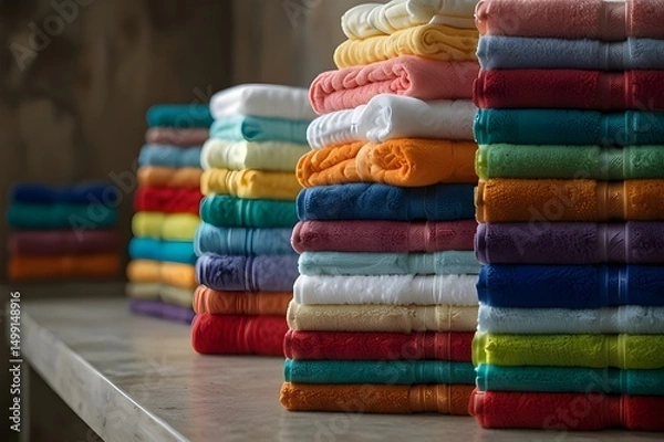 Obraz Clean folded colorful towels. Hygiene and cleanliness theme.generative.ai