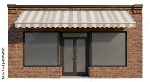 Obraz Isolated Brick Storefront with Striped Awning