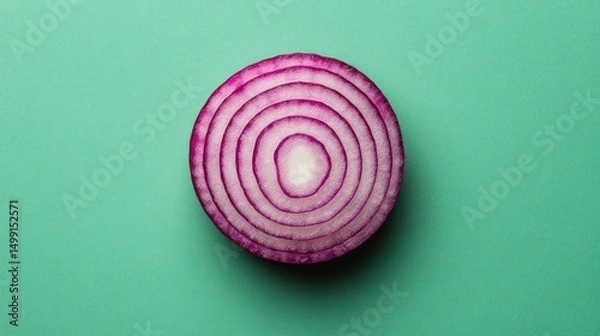 Obraz Sliced red onion, teal background, food photography, recipe website
