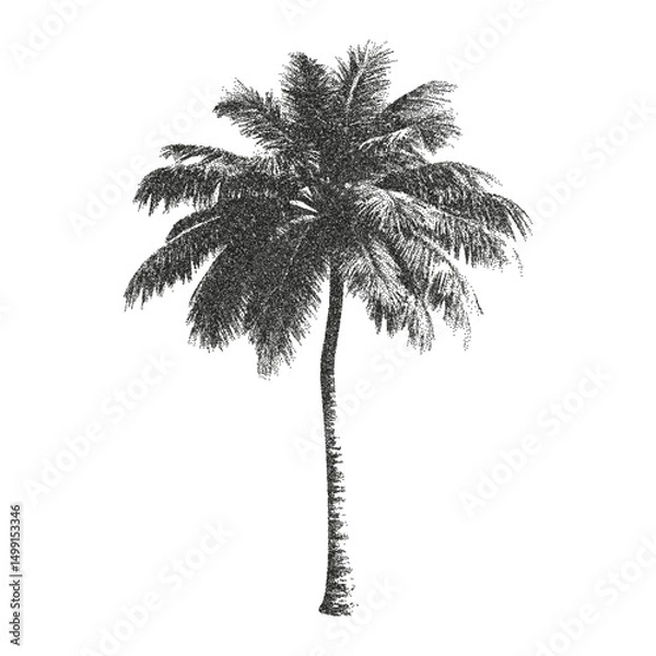 Fototapeta Palm tree silhouette stipple photocopy element. Tropical tree elements for vacation booklet in tattoo for mixed media design.
