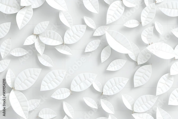 Fototapeta White floral spring design with beautiful blossoms on a light background, Generative AI