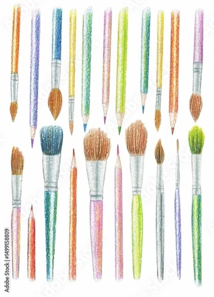 Obraz Painting tools elements colored pencils drawing.