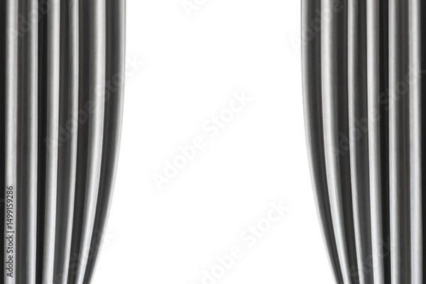 Obraz Open gray monochrome stage curtain, photo, png isolated on transparent background