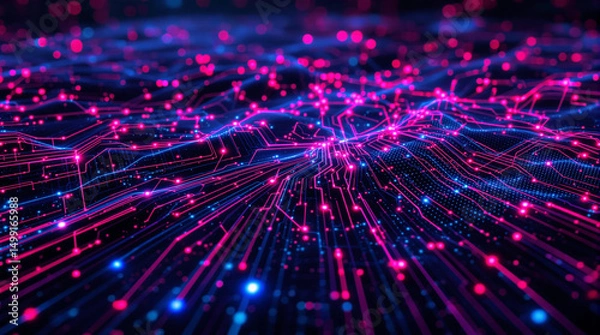 Fototapeta Computer generated image of a blue and pink background with many lines