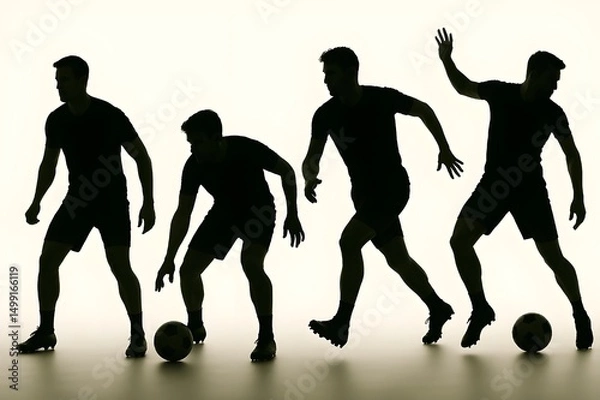 Fototapeta A silhouette of different poses of a soccer player isolated on a white background