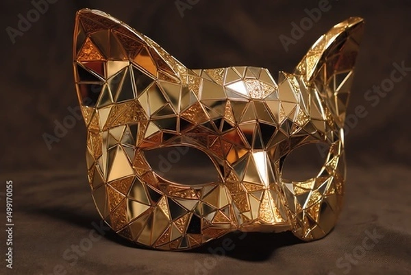 Fototapeta Stunning cat-form mirror mask in 3D gold  
