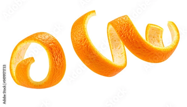 Fototapeta Vibrant Orange Peel Curls on Transparent Background
