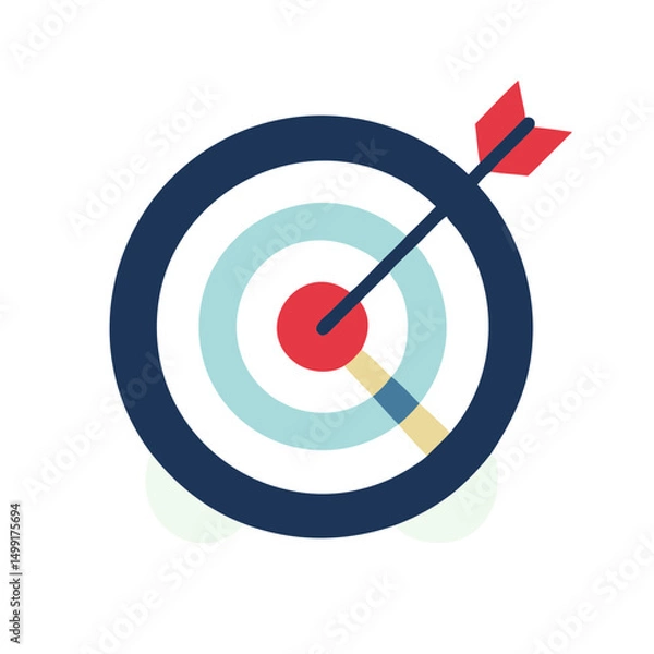 Fototapeta Vector illustration of an arrow hitting the center of a bullseye, symbolizing accuracy, success, and goal achievement.

