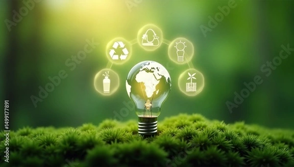 Fototapeta Sustainable energy concept, represented by a lightbulb.