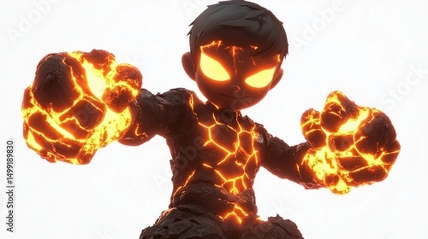 Fototapeta A stylized, low-poly 3D render of a boy-like figure, seemingly made of dark stone and glowing, 