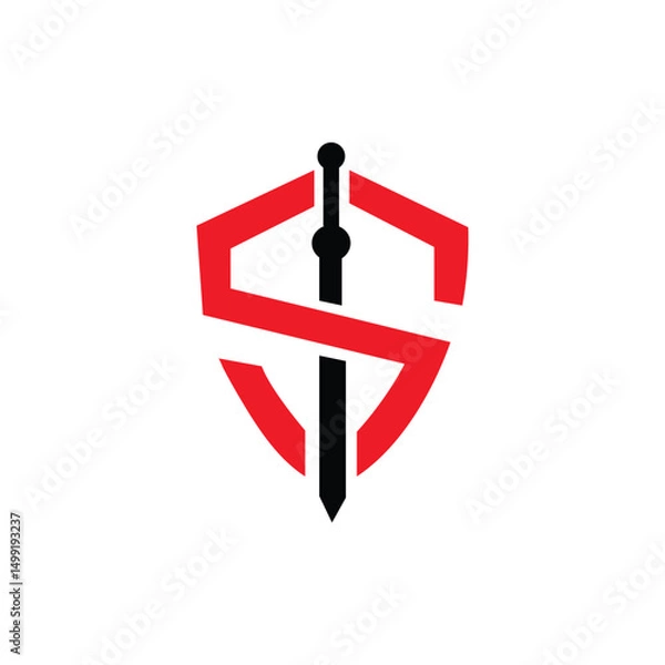 Fototapeta Simple letter S with Sword logo. Sword logo. initial letter S with sword combination. flat design logo template. vector illustration. Suitable for business. 