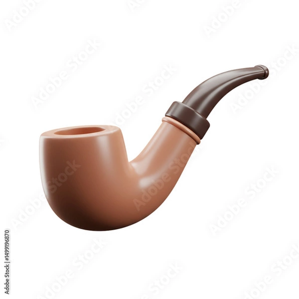 Fototapeta A Detailed 3D Render of a Classic Tobacco Pipe with a Smooth, Light Brown Bowl and a Dark Brown Stem, Isolated on a White Background
