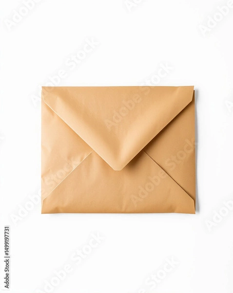 Obraz Tan envelope lying flat, isolated on a white background. Ready to be mailed.