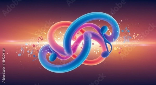 Fototapeta Abstract musical notes intertwined in a vibrant design