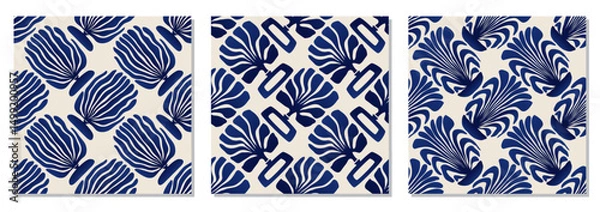 Obraz Set of trendy minimalist seamless botanical pattern with abstract creative hand drawn composition