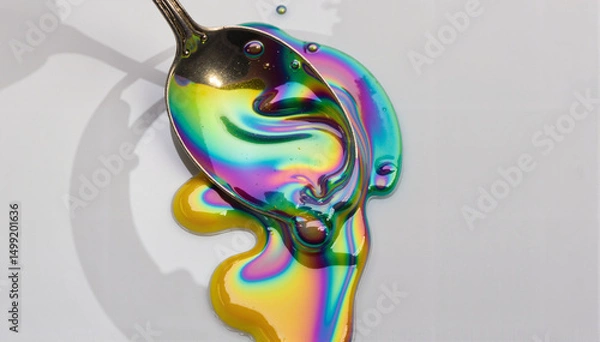 Obraz  Paint on a spoon resting on glass. Simple things are filled with color. “everyday life can be art.”