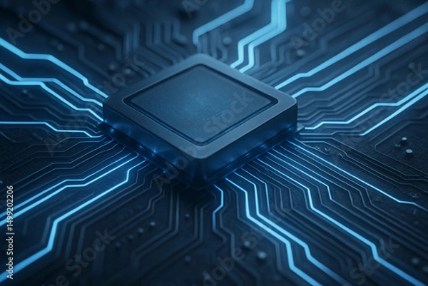 Fototapeta Computer chip is shown in a blue and white color scheme