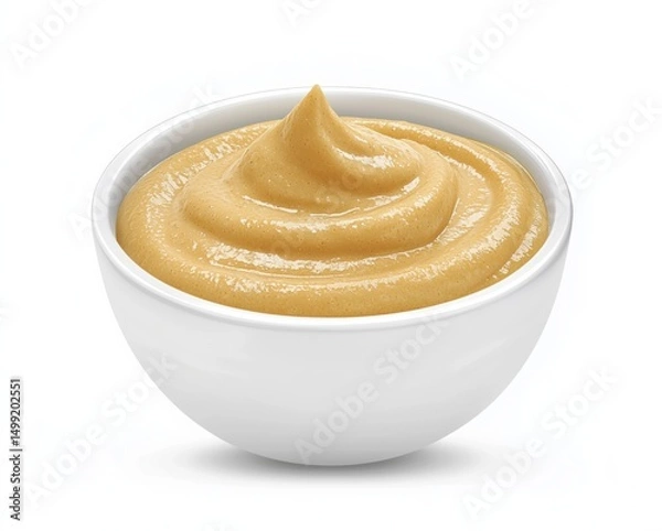 Obraz Bowl of smooth mustard on white background, copy space