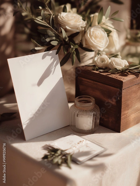 Obraz Wedding Invitation Mockup 5×7 Vertical With Rustic Floral Styling