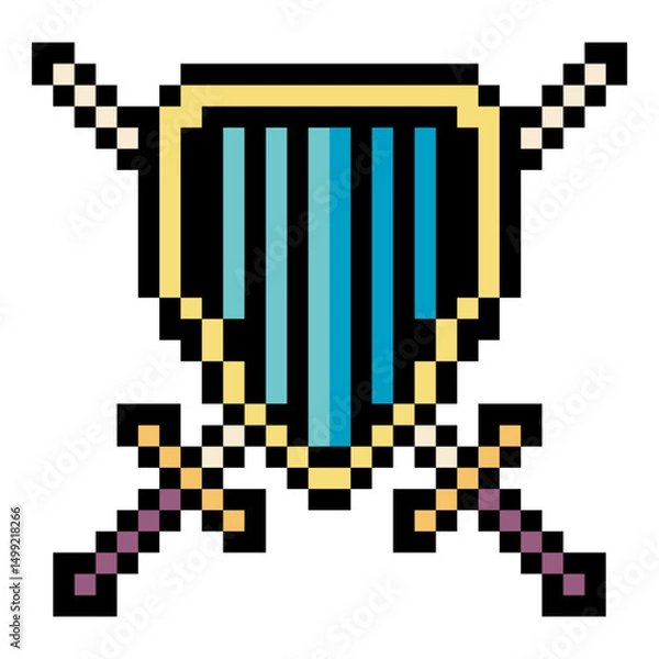 Fototapeta Shield sword in pixel art style