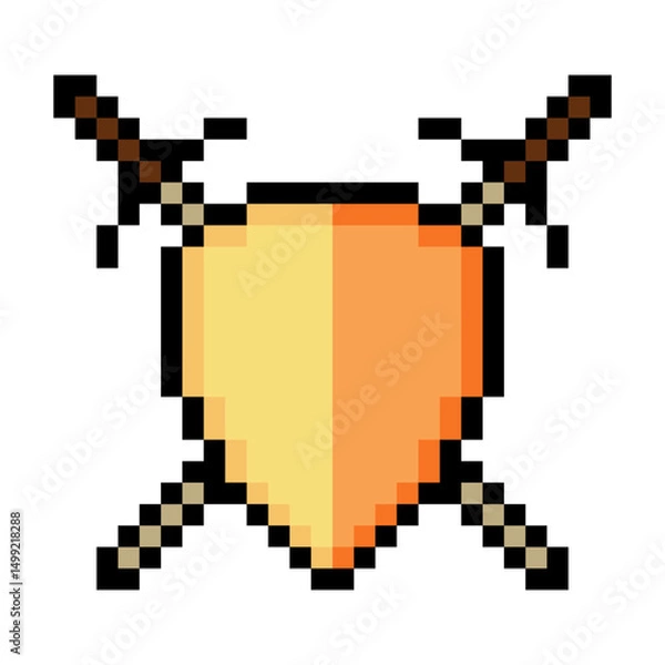 Fototapeta Shield sword in pixel art style isolated on white background