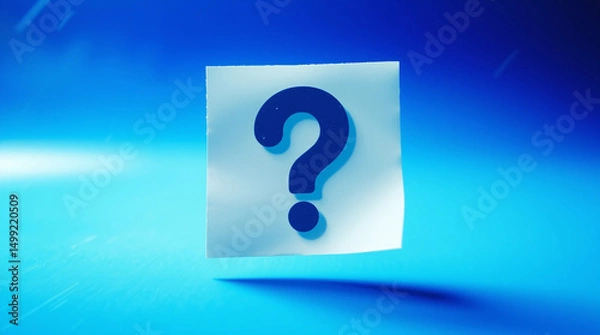 Fototapeta A blue question mark symbol on a white square paper against a blue background.