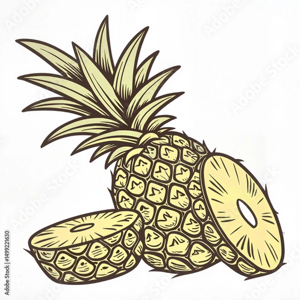 Obraz Pineapple with textured surface in old-style pencil drawing in black and white representing tropical fruit illustration and vintage food design