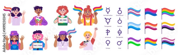 Fototapeta Flat No Binary Gender Element Set