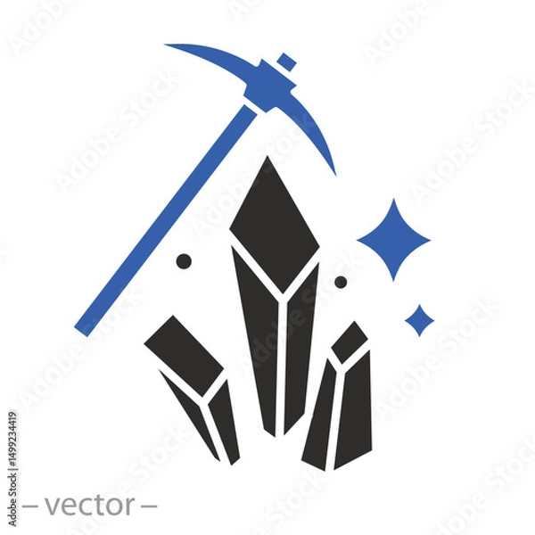 Fototapeta mining natural resources icon, minerals, crystals extraction, flat vector illustration