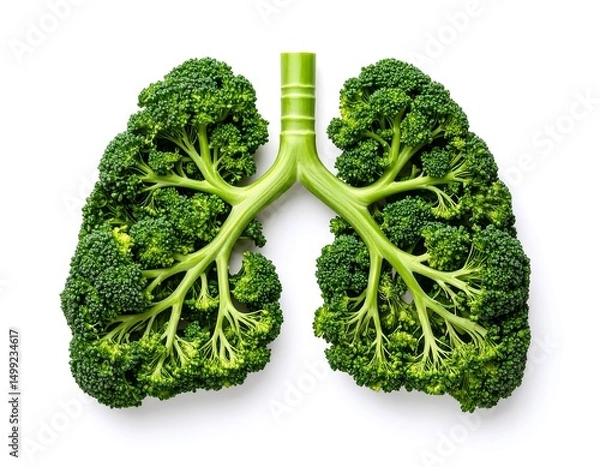 Fototapeta Conceptual illustration of lungs made from broccoli against white background