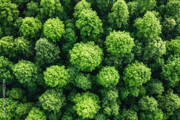 Fototapeta Dense green treetops create abstract textured pattern from above. Great for nature, ecology, travel, or environmental designs.
