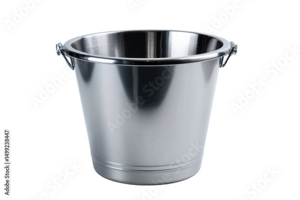 Obraz Empty stainless steel ice bucket with handles on a black background, perfect for chilling drinks and beverages at parties and events