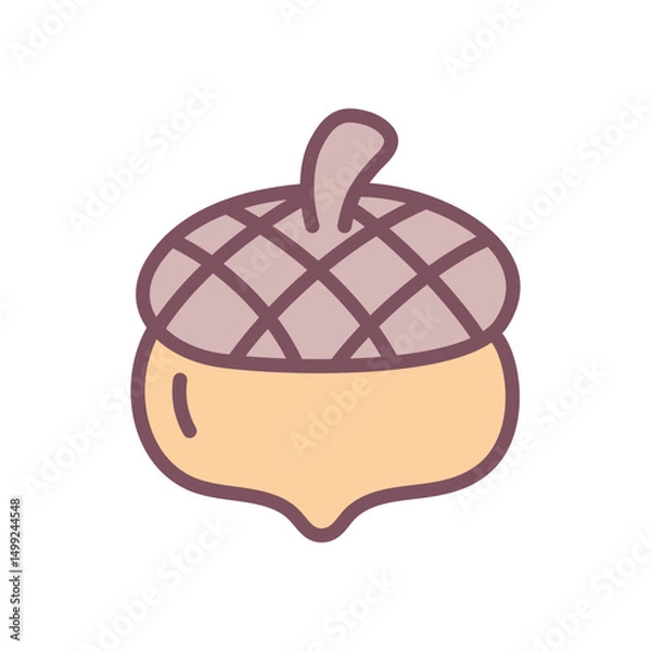 Fototapeta Cute acorn icon. Stylized nut illustration with bold outlines and soft autumn colors. Kawaii autumn sticker. Vector 10 EPS.

