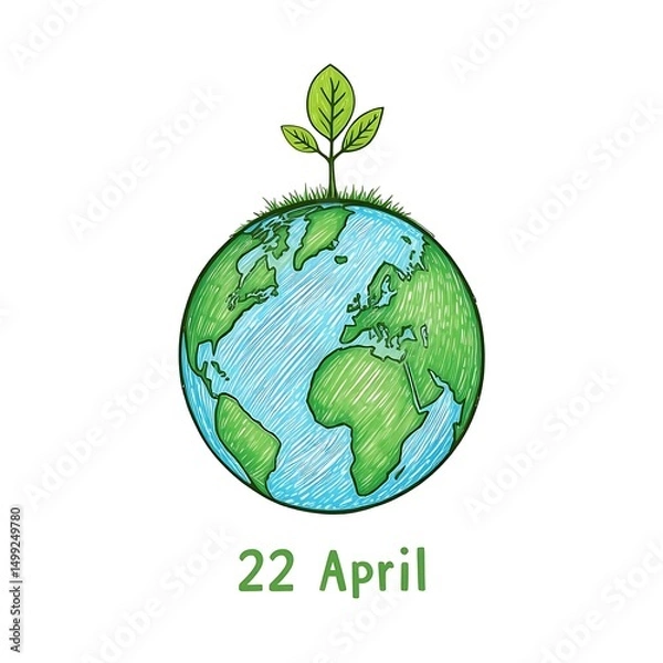 Obraz Minimalist Earth Day 22 April Illustration with Green Tree on Globe for Environmental Awareness. Ai Gen