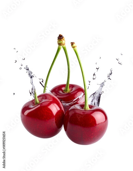 Obraz Fresh Cherries Splashing in Water on Black Background