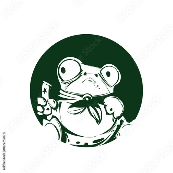 Obraz Round green illustration with cartoon frog. Vector illustration isolated on white background suitable for web projects and for printing.