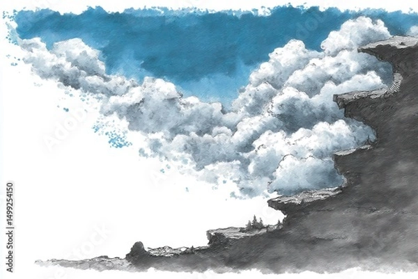 Fototapeta Niebo i skały - akwarela