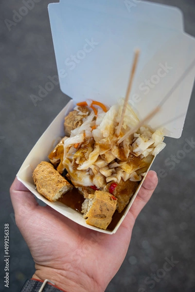Fototapeta famous fried stinky tofu with pickled cabbage