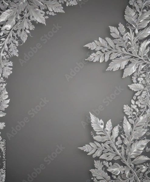 Fototapeta Silver leaf lace border, shimmering metallic background ,  backdrop,  abstract