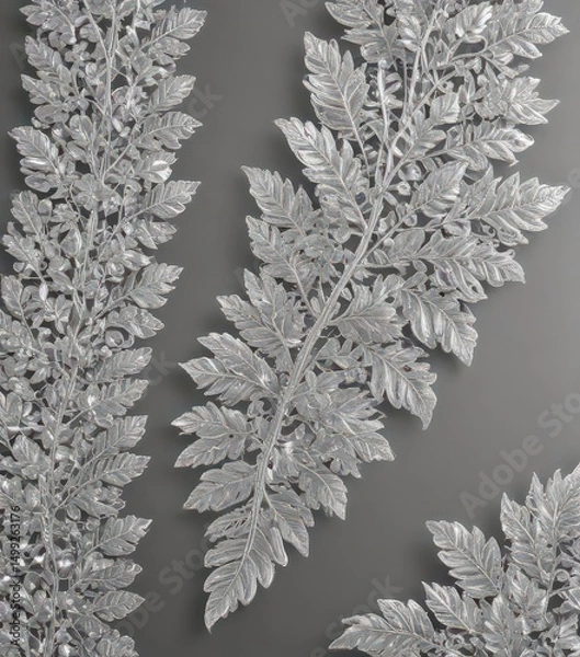 Fototapeta Luxurious silver leaf lace trim, shimmering metallic texture ,  intricate,  design