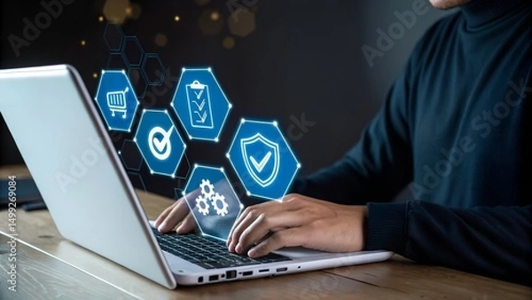 Fototapeta AI Ethics and Responsibility in Technology Concept. AI ethics and responsible artificial intelligence practices. Ethical AI development, fairness, and accountability for modern business and society.